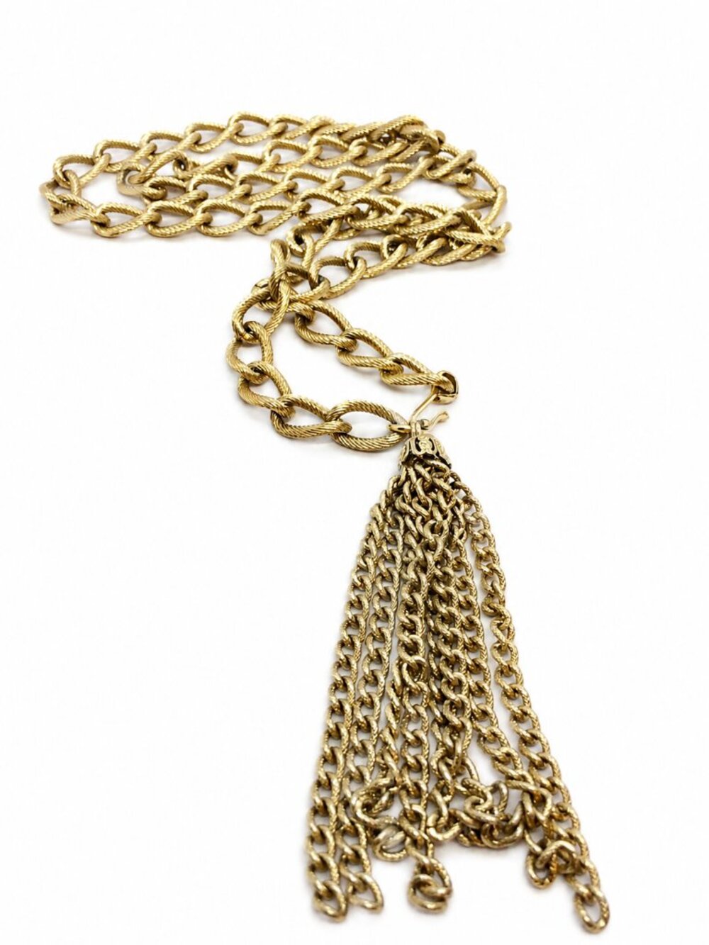 VINTAGE TASSEL BELT Gold Tone Rope Chain Convertible Necklace Statement - Picture 2 of 10